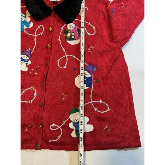 AMBRA HO HO HO SNOWMAN CARDIGAN 2XL CHRISTMAS SWEATER PARTY RED VINTAGE FUR - Picture 14 of 16